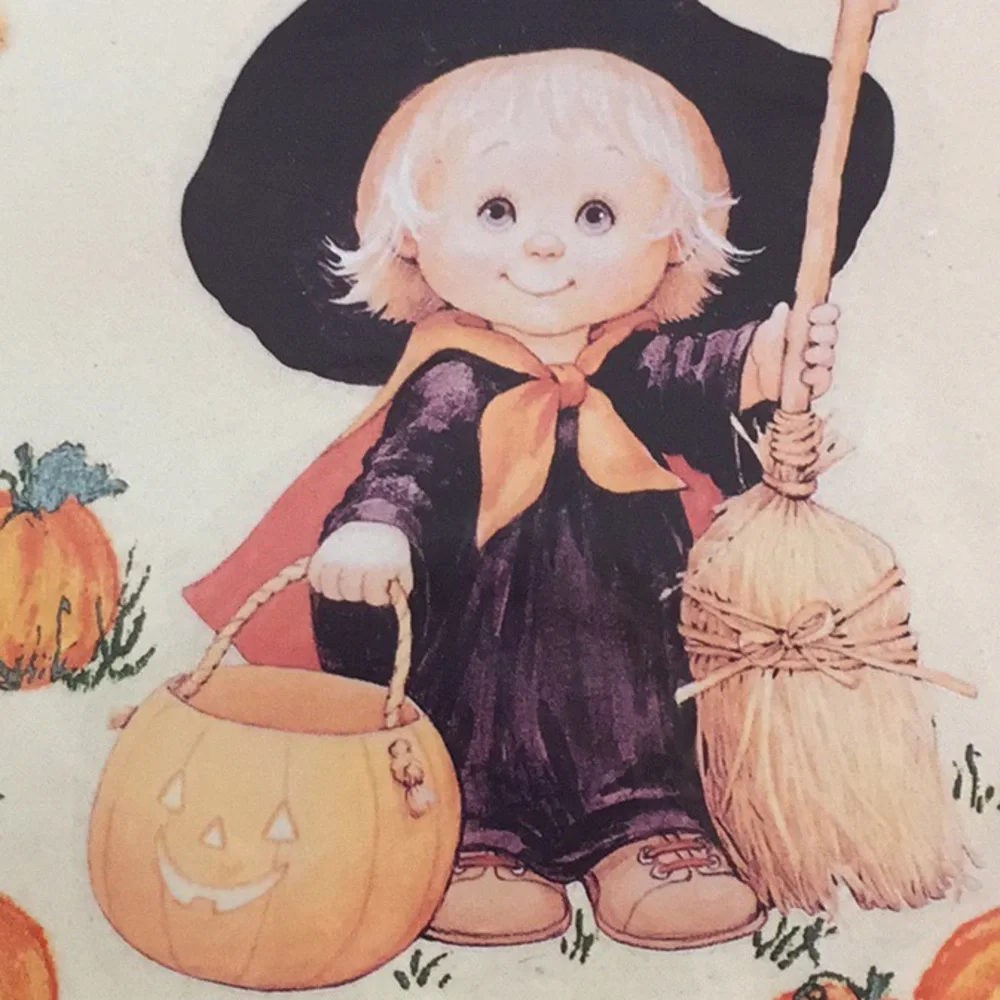 Cute Witch Halloween Trick Or Treat Iron On Vintage Appliqué - Picture 3 of 13